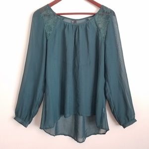 Maurices Green Long Sleeve Lace Blouse Size Medium